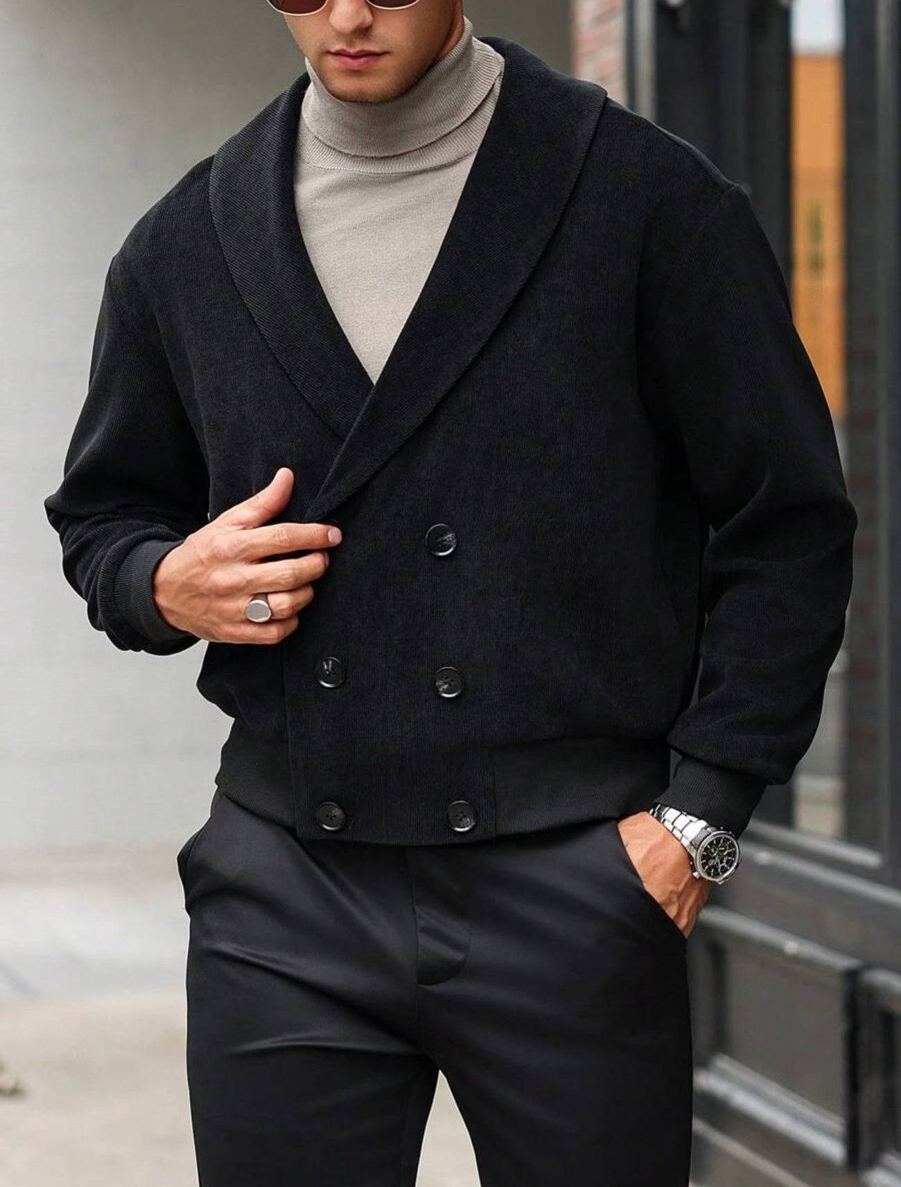 Men's Ribbed Jacket with Buttons