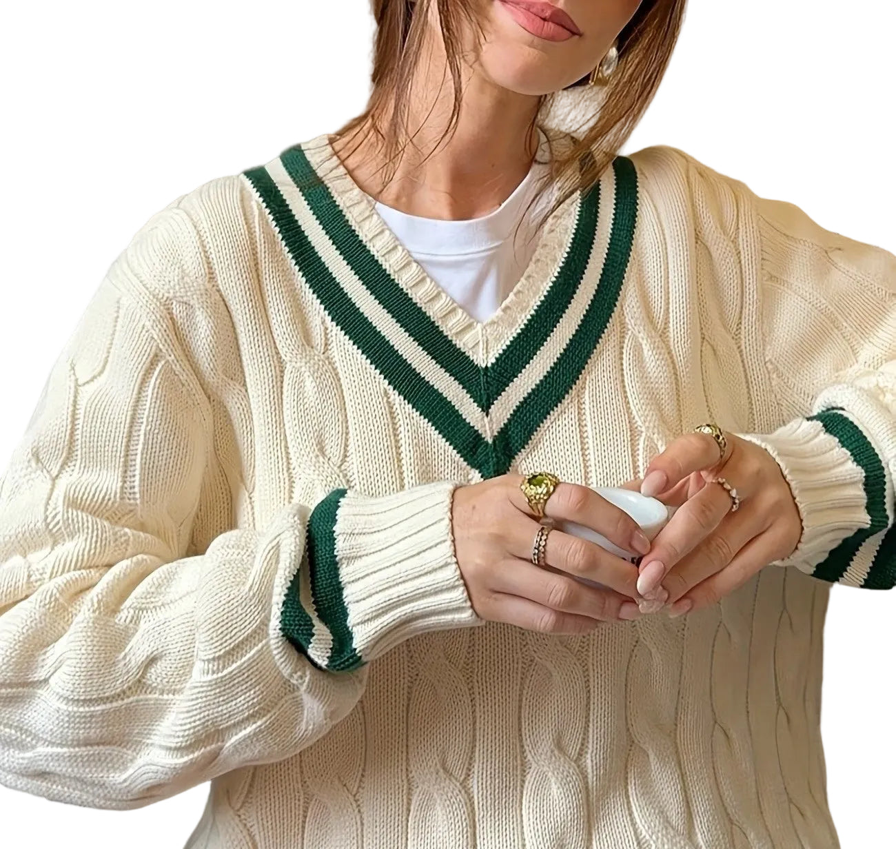 Women's Cable-Knit V-Neck Sweater