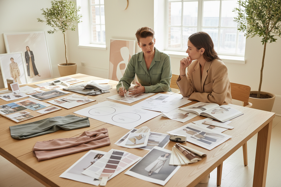 do not mention the fabric, let them be discussing over a table